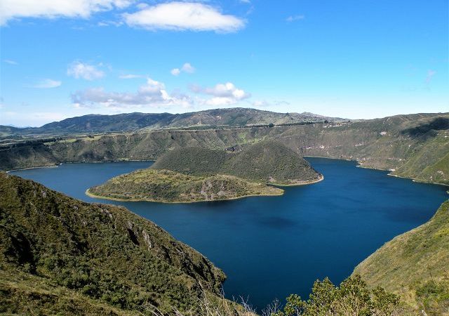 view on the dark blue water of the laguna cuicocha